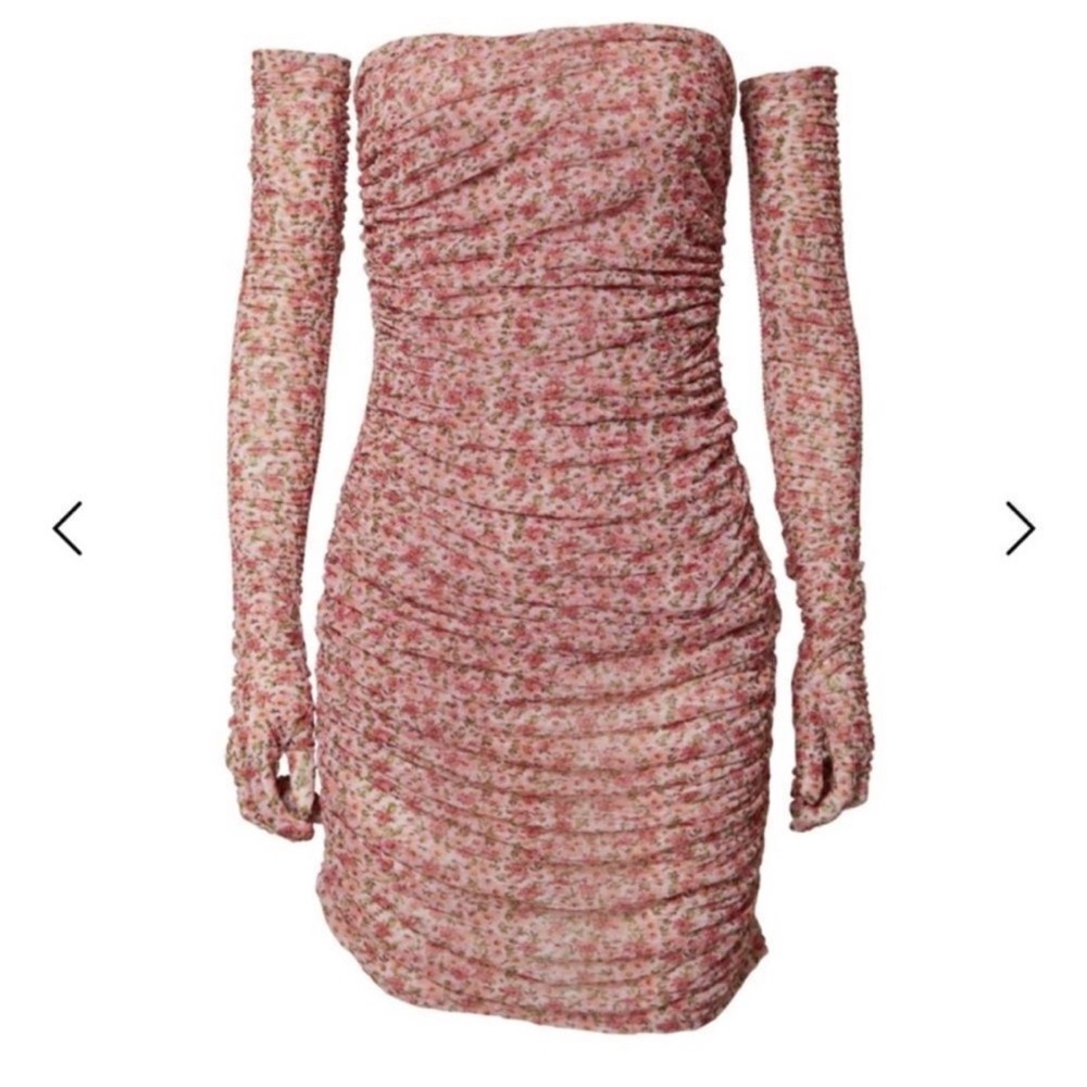 Miscreants London Floral Off-Shoulder Dress With Gloves MSRP $495